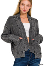 Load image into Gallery viewer, Washed Dropped Shoulder Cardigan W/Pockets
