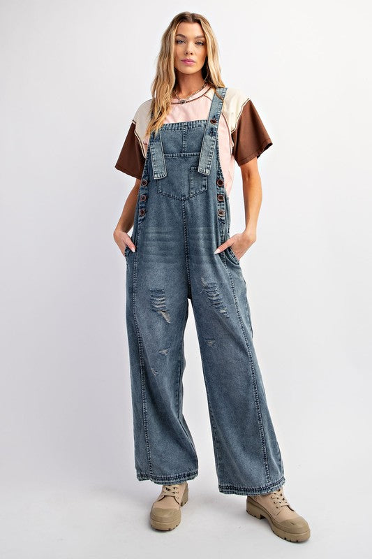 Washed Denim Loose Fit Jumpsuit