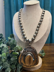 Vintage Pewter Pearl Hat Necklace