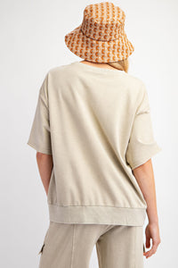 Mineral Washed Terry Knit Top (khaki)