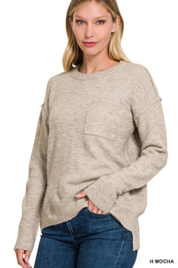 Melange Hi-Low Round Neck Sweater