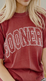 Load image into Gallery viewer, LivyLu ~ Ou Sooners Polka Dot Puff Ink Crimson Comfort Colors Tee * Licensed
