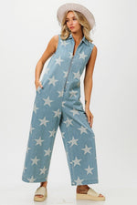 Load image into Gallery viewer, Vintage Star Zip Up Soft Denim Overall
