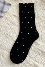 Load image into Gallery viewer, Ruffle Trim Polka Dot Knit Slouchy Socks
