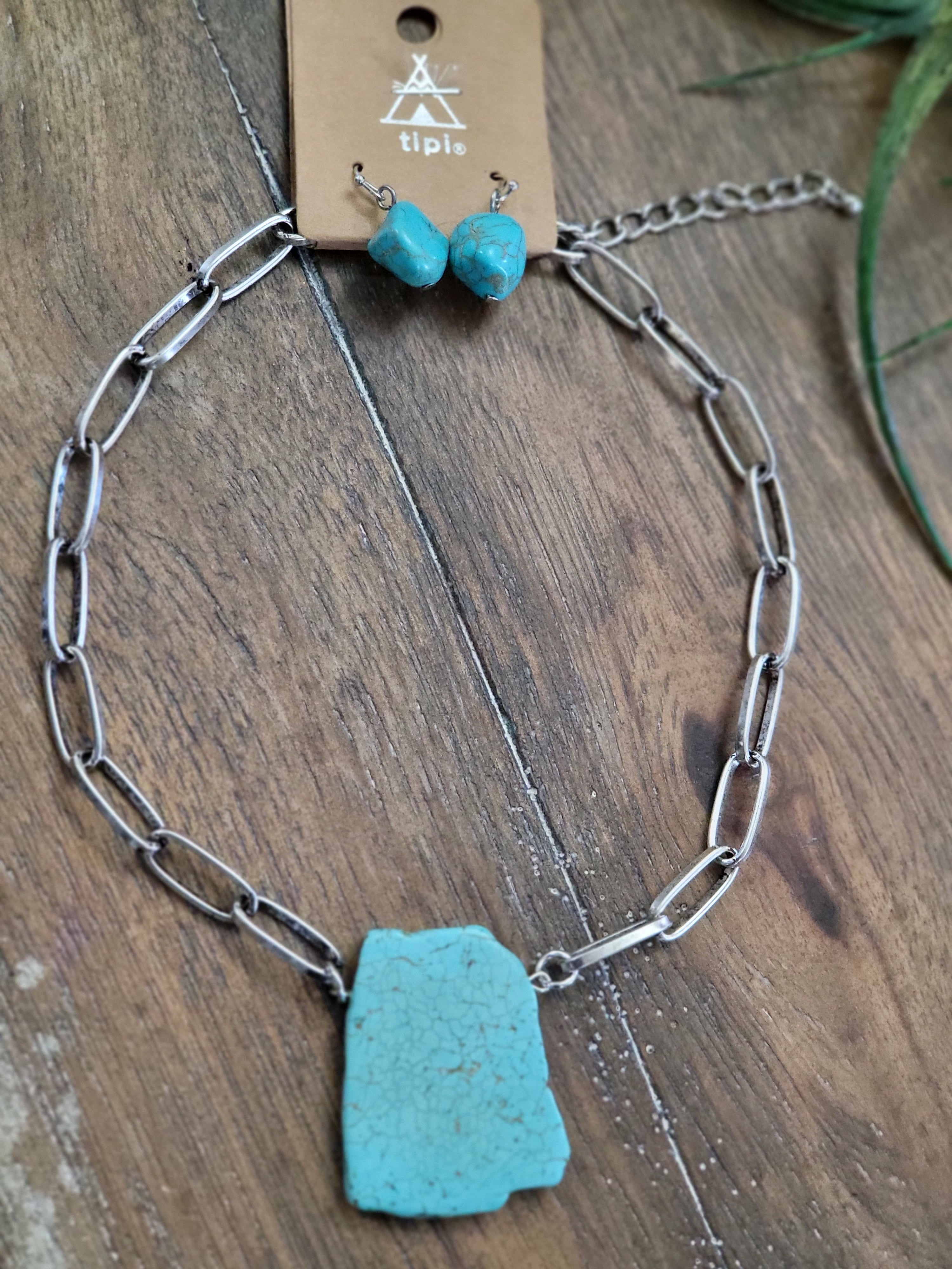 Paper Clip Chain w/Slab Stone Necklace