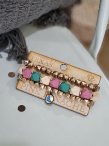 Pink Panache Gold, Blush, Turquoise Stack