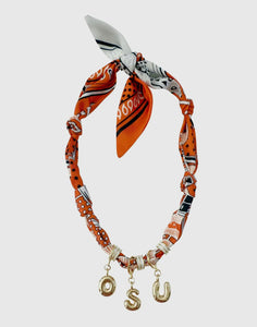 Orange and Black Game Day Bubble Letter Scarf Necklace