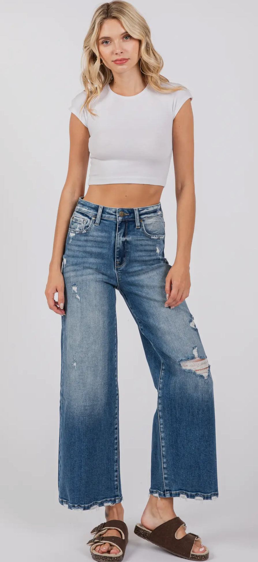 Petra ~ Destroyed High Rise
Relaxed Cropped Wide Leg Denim