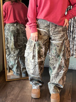 Load image into Gallery viewer, Rhinestone Real Tree Cargo Barrel Jeans

