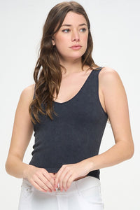 Yelete Black Reversible Stonewashed Ribbed Tank