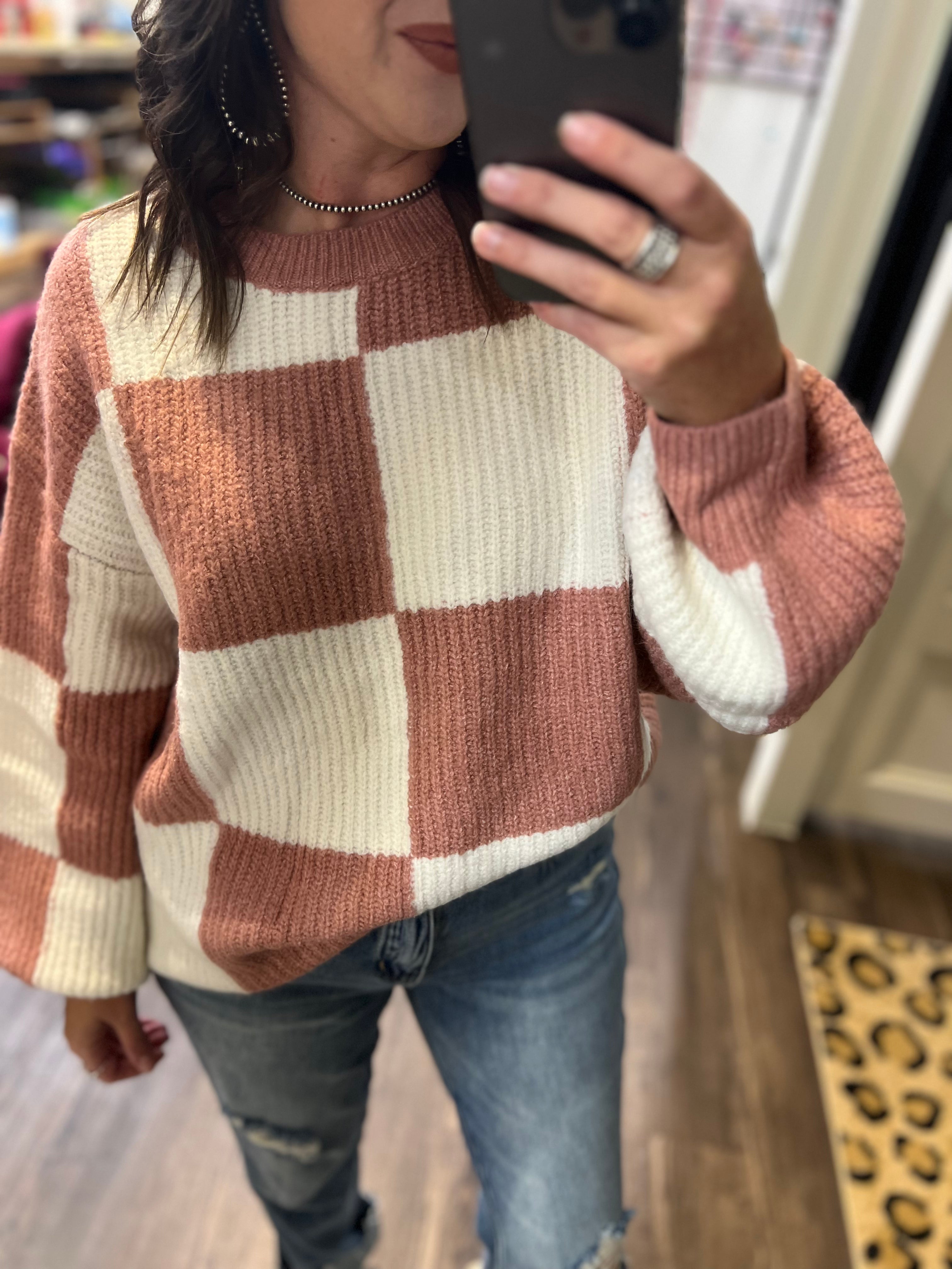 Mauve Checked Sweater