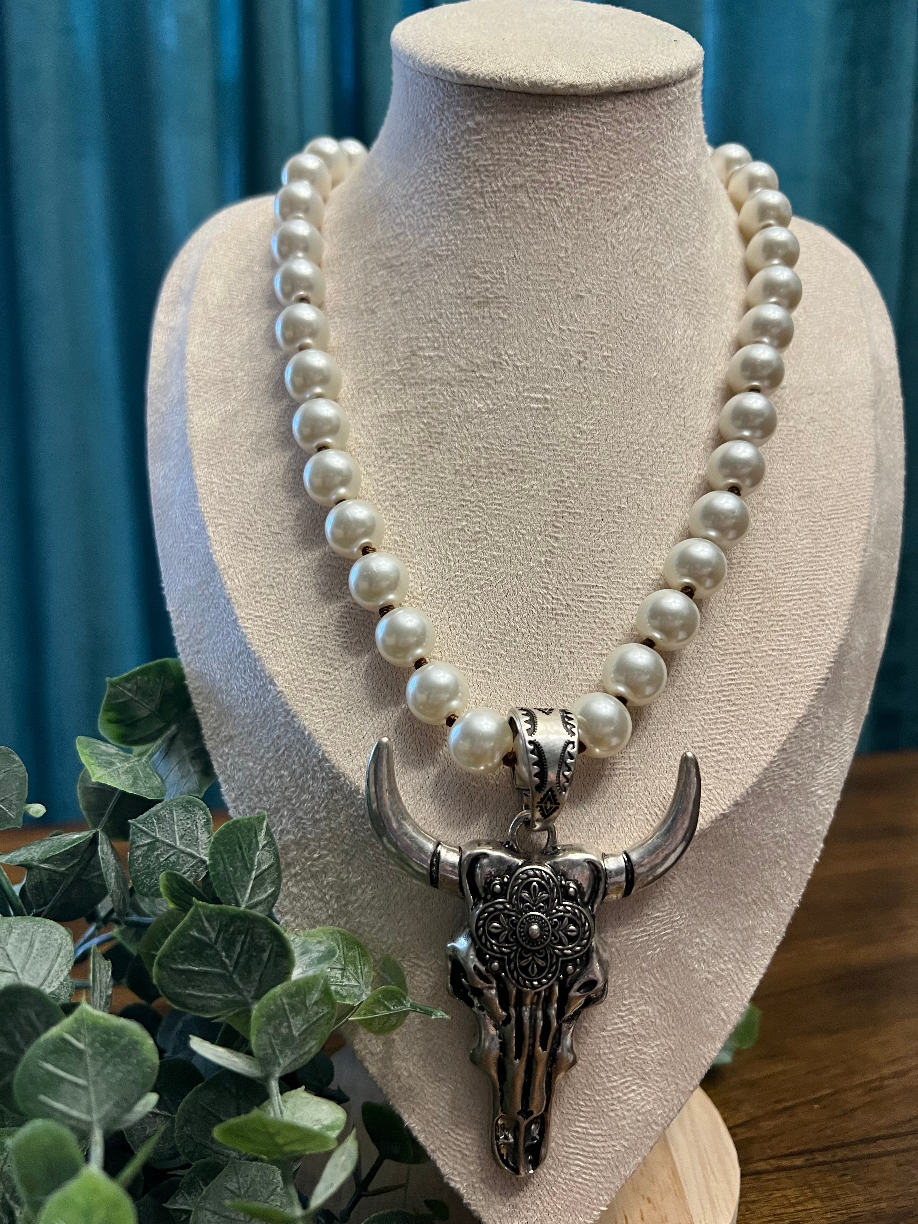 Vintage Pearl Cow Head Necklace