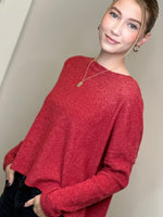 Load image into Gallery viewer, Red Ribbed Dolman Sleeve Sweater
