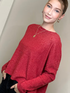 Red Ribbed Dolman Sleeve Sweater