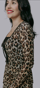 Merigold Kiss Leopard Front Tie Mesh Blouse