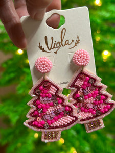 Pink Christmas Tree Earring