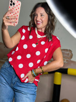 Load image into Gallery viewer, Sewn and Seen ~ Game-day Polka Dot Sleeveless Knit Top
