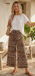 Load image into Gallery viewer, Sewn and Seen ~ Leopard Print Wide Leg Flowy Woven Pant
