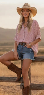 Load image into Gallery viewer, Sewn and Seen ~ Oversized Short Short Sleeve Button Down Shirt
