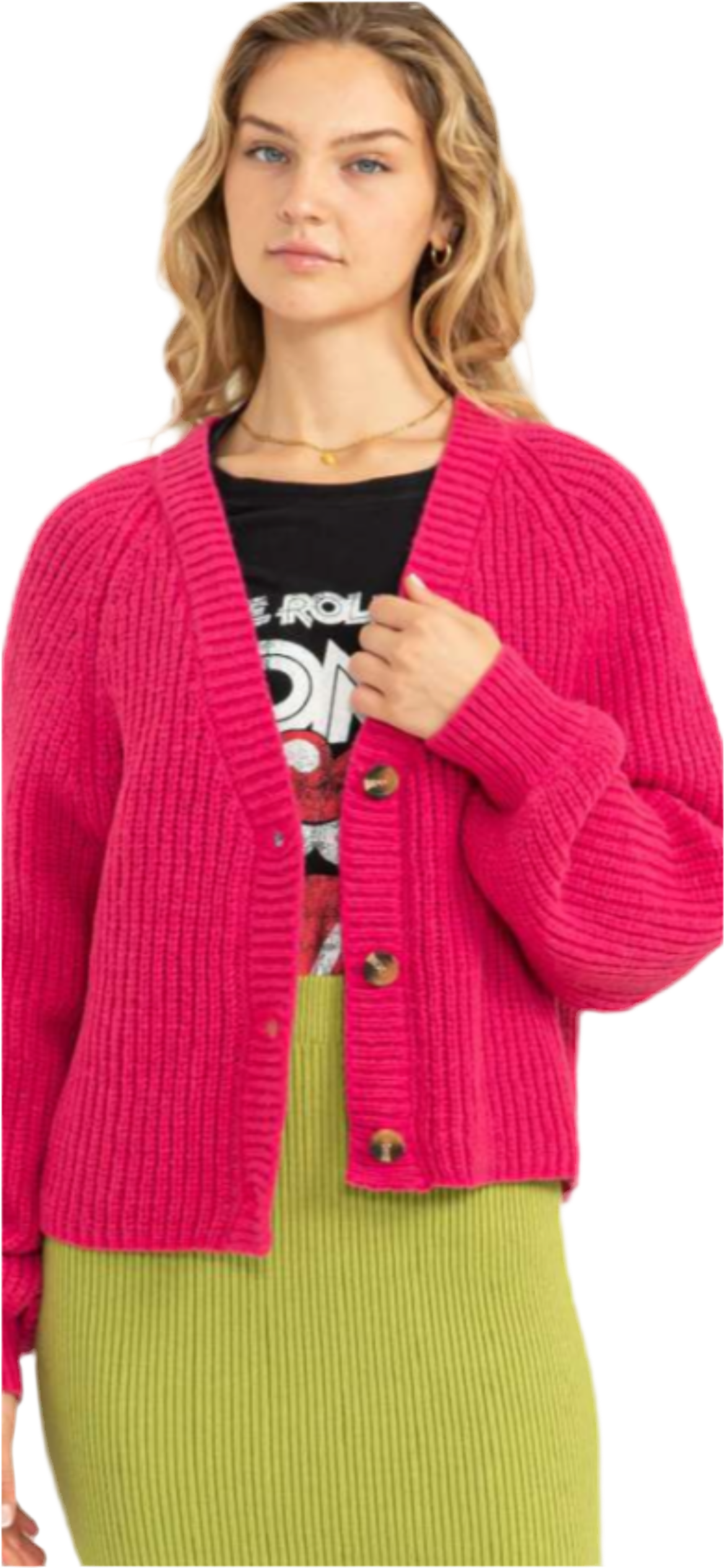 Hyfve Fuschia Ribbed Raglan Cardigan