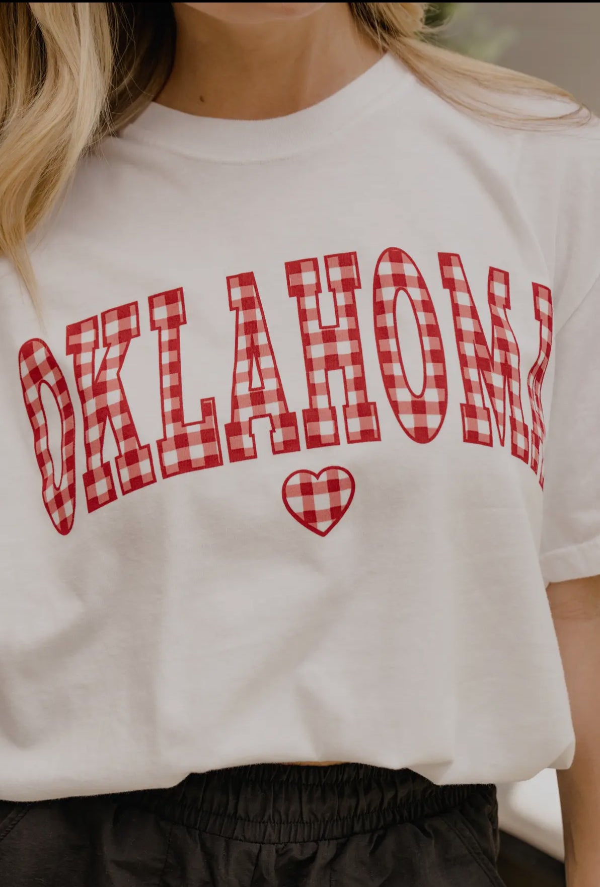 LivyLu Ou Oklahoma Sooners Gingham Heart White CC Tee *LICENSED