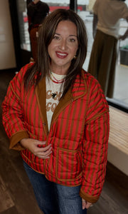 Red and Brown Striped Quilted Jacket