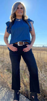 Load image into Gallery viewer, STERLING KREEK ~ BABYDOLL TOP DENIM - DARK WASH
