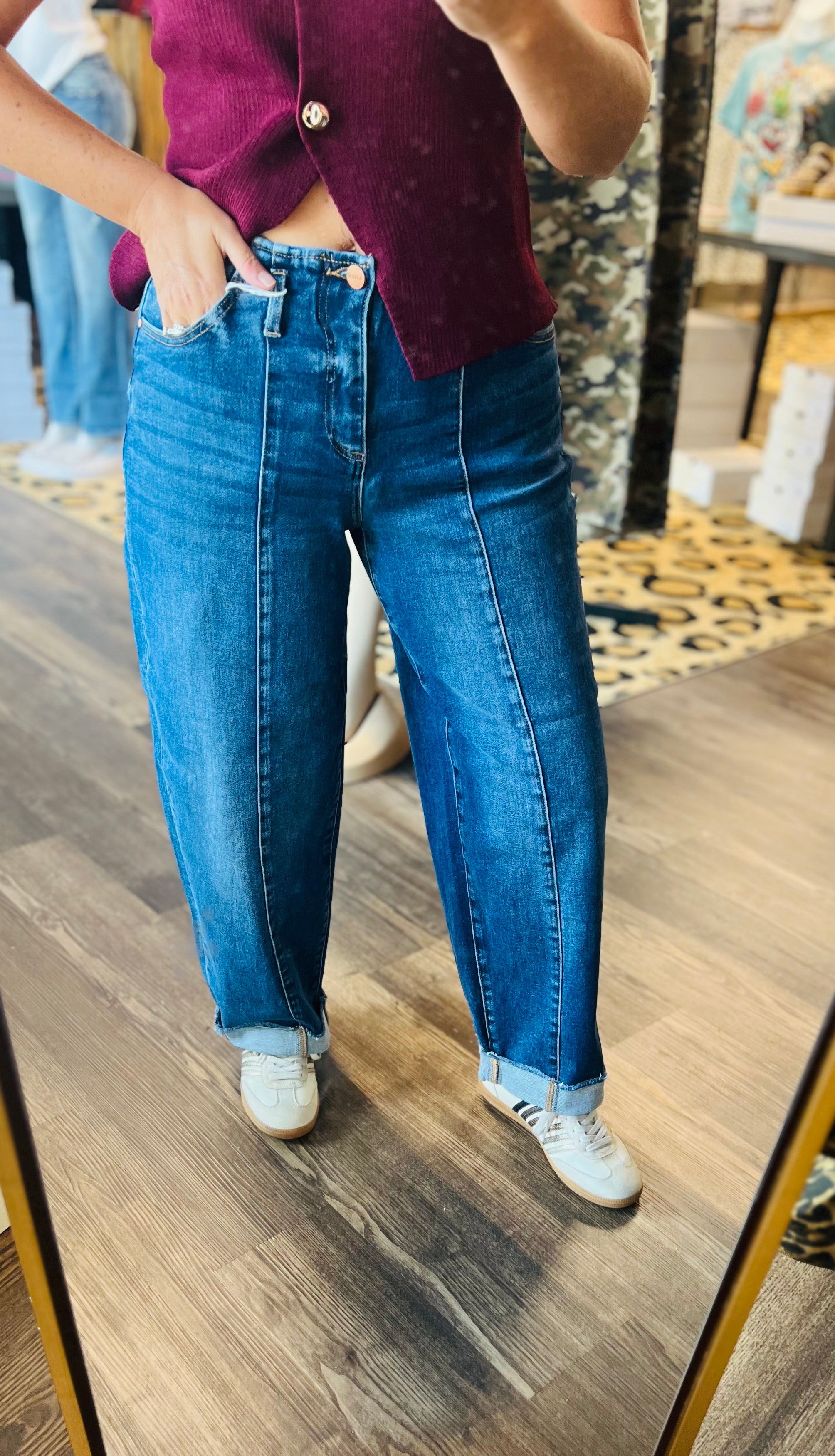 Risen Midrise Barrel Denim