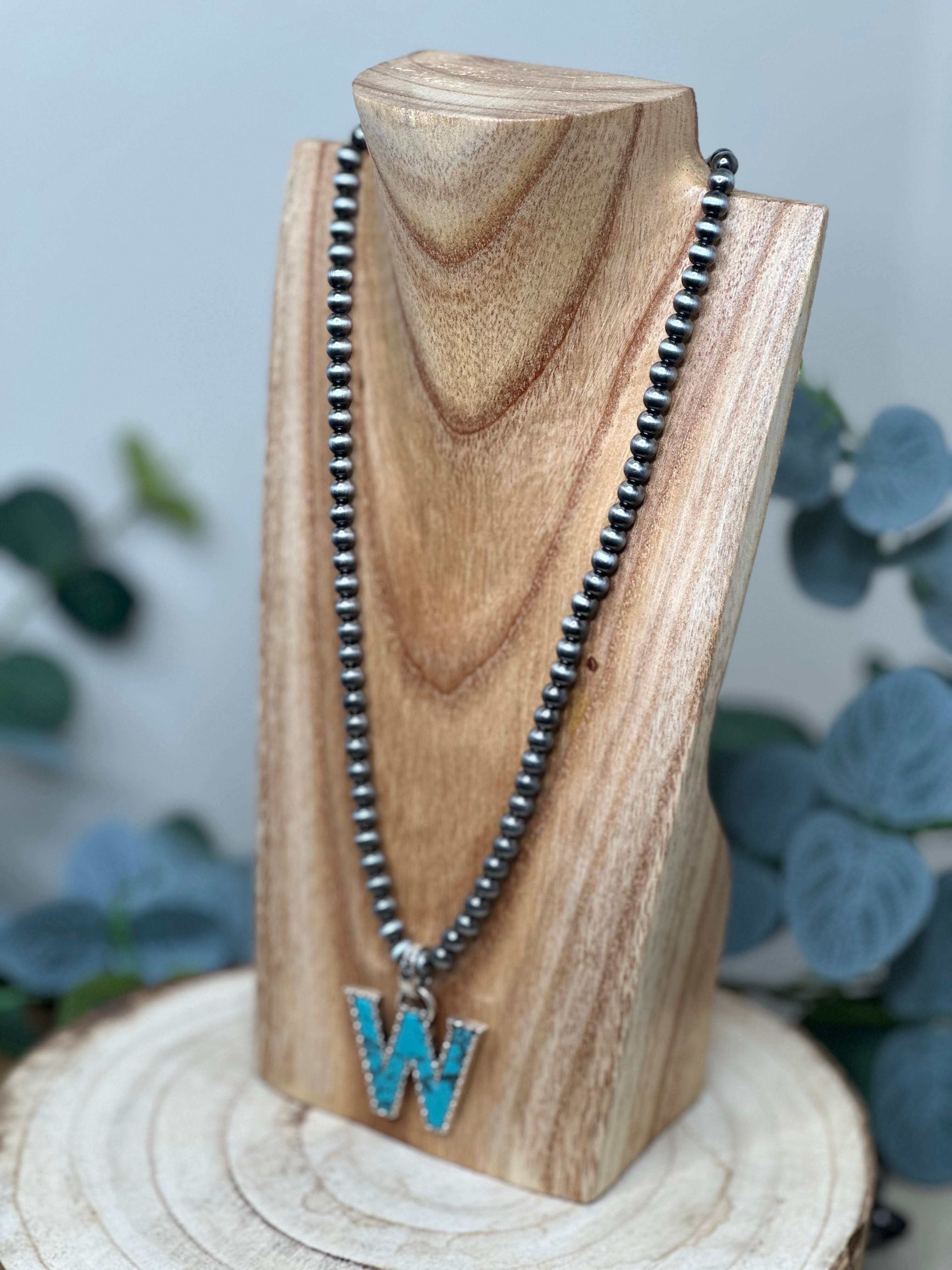 Navejo Pearl Turquoise Letter Necklace