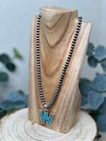 Load image into Gallery viewer, Navejo Pearl Turquoise Letter Necklace
