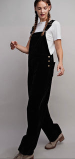 Load image into Gallery viewer, Black Velvet Overalls
