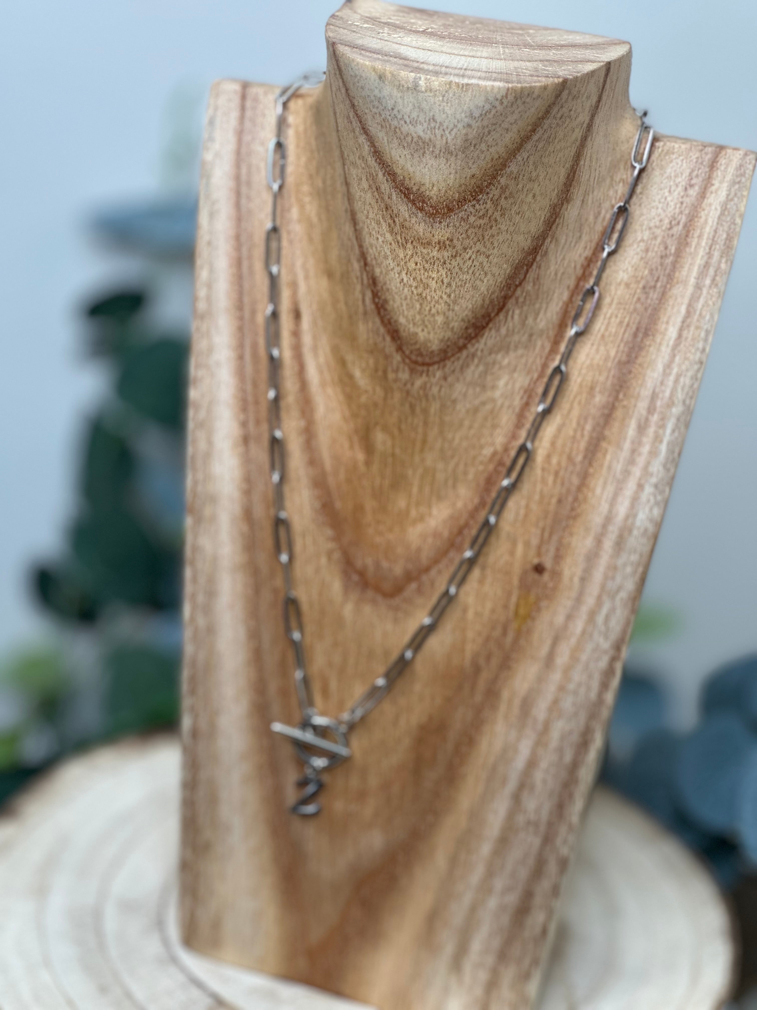 Silver Paper Clip Chain Letter Necklace