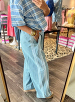 Load image into Gallery viewer, Bibi Stripe Lace Contrast Side Denim Pants
