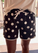 Load image into Gallery viewer, STERLING KREEK ~ BLACK POLKA
DOT POSIE SHORTS- LONG INSEAM
