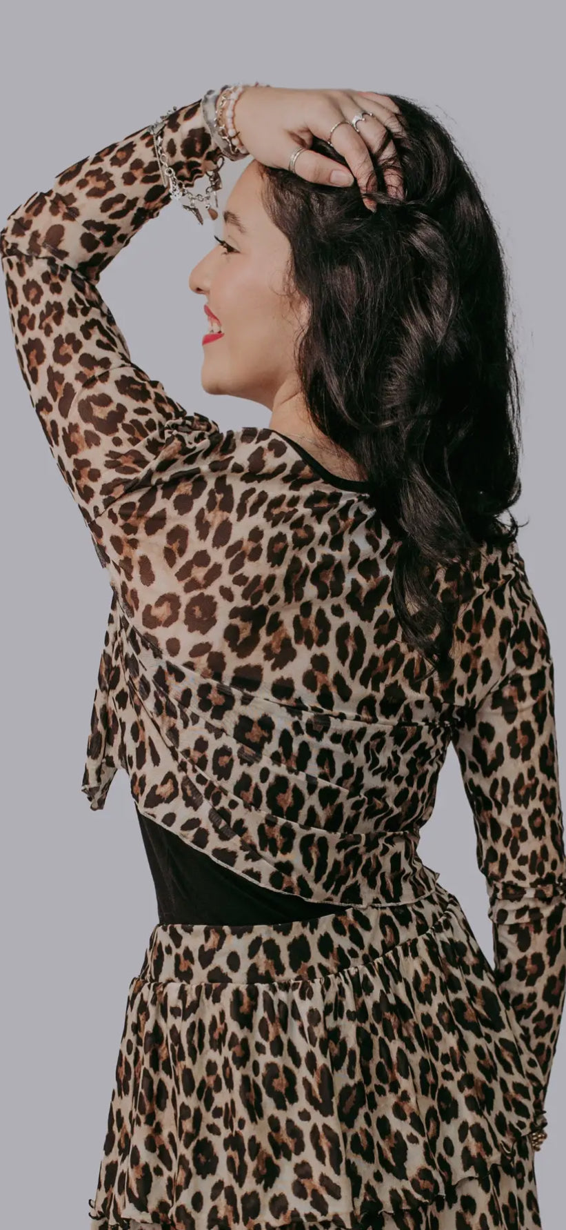 Merigold Kiss Leopard Front Tie Mesh Blouse
