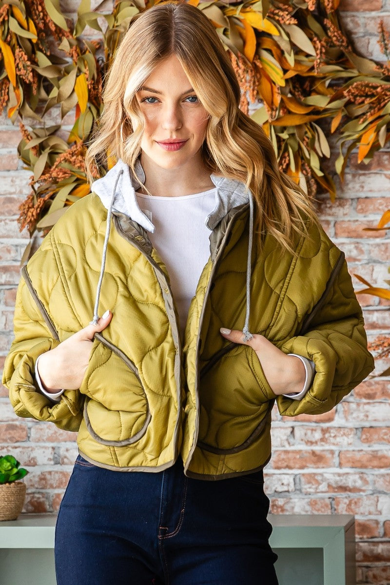 Quilted Crop Jacket w/Detachable Hood