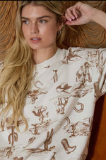 Load image into Gallery viewer, Western Print Short Sleeve Drop
Shoulder Knit Top
