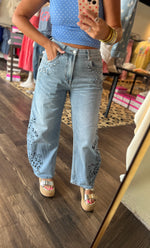 Load image into Gallery viewer, High Rise Embroidered Barrel Jeans
