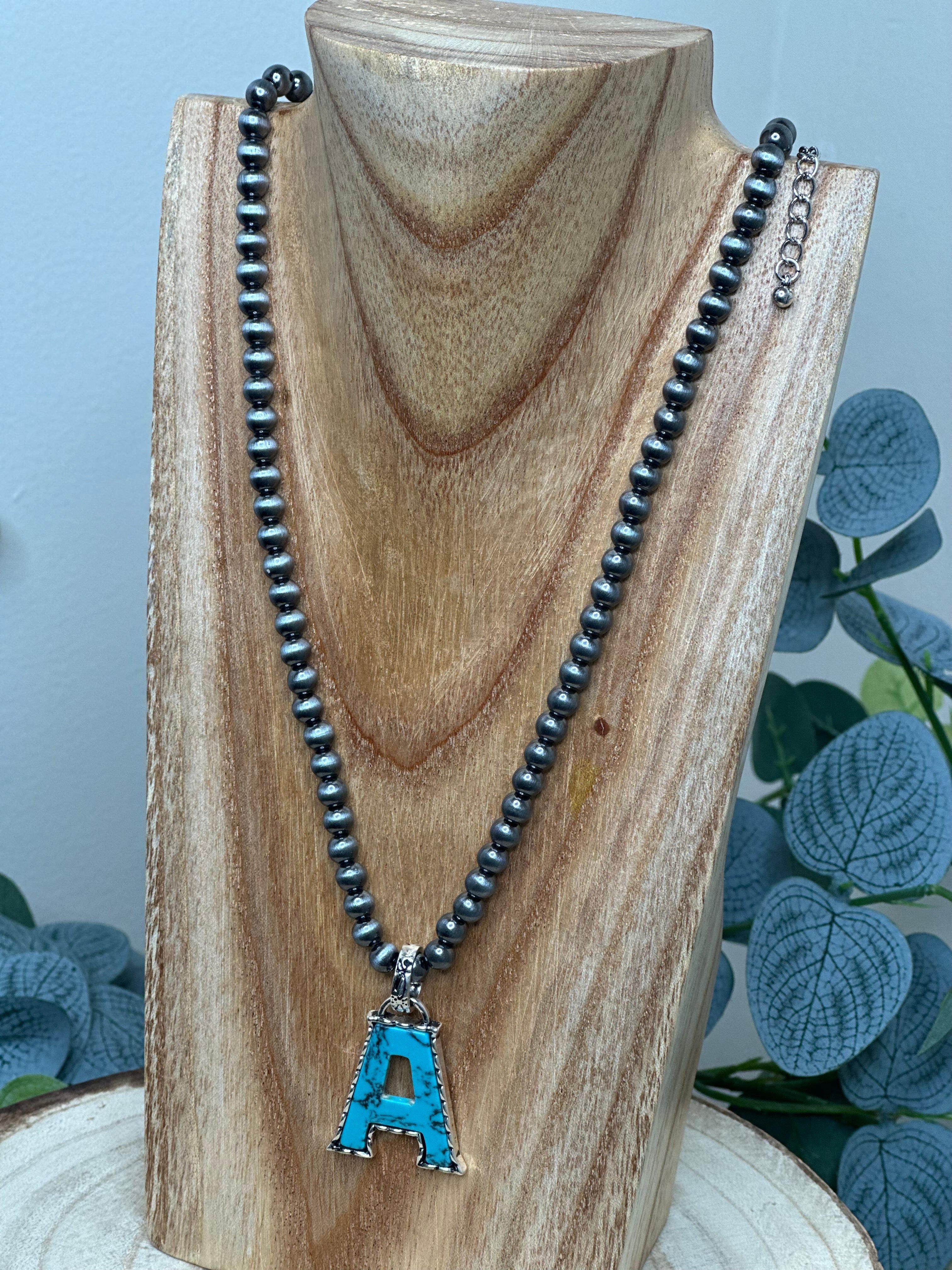 Navejo Pearl Turquoise Letter Necklace