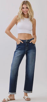 Load image into Gallery viewer, Petra153 ~ High Rise Comfort Baggy
Straight w/ Cuffed Hem
