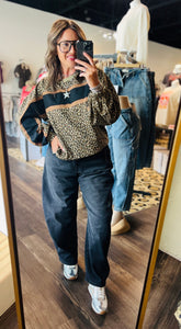 Bibi Leopard French Terry Color Block Top