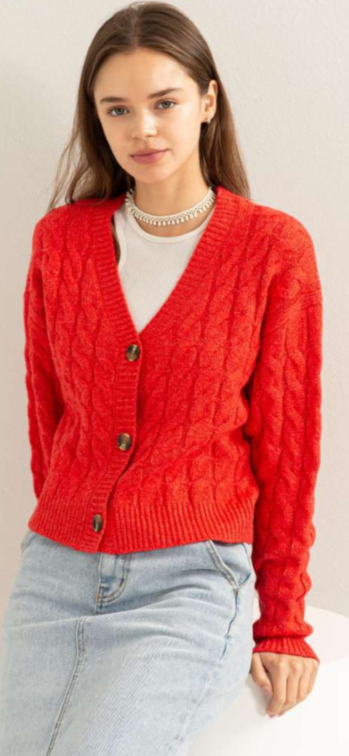 Hyfve Red Cable Knit Cardigan