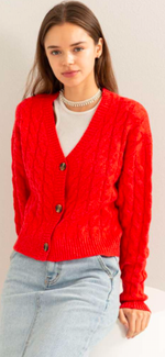 Load image into Gallery viewer, Hyfve Red Cable Knit Cardigan
