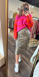 Leopard Satin Midi Skirt