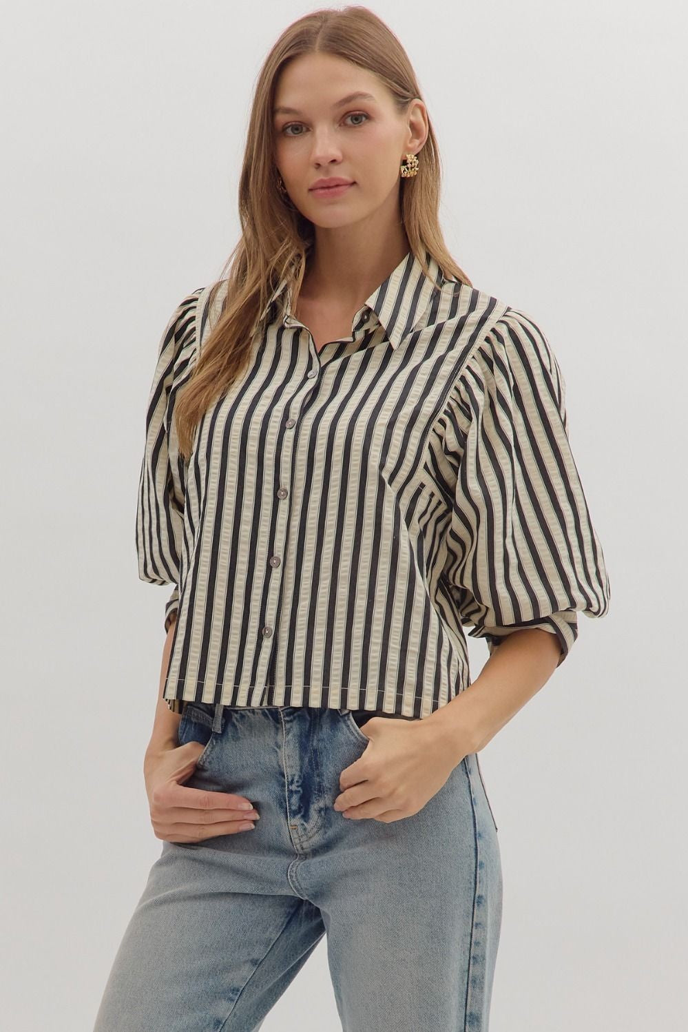 Striped Puff Sleeve Top