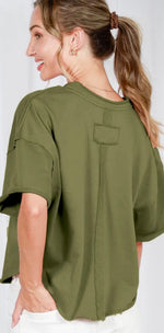 Load image into Gallery viewer, Vine &amp; Love ~ Vintage-Inspired Cut
Edge Knit Top ~ Olive

