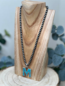 Navejo Pearl Turquoise Letter Necklace