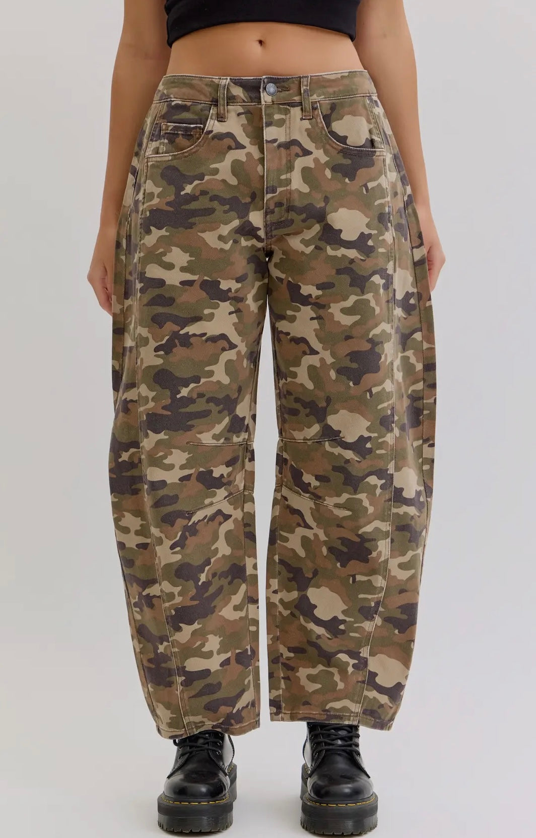 Cello Mid Waisted Camo Barrel Denim