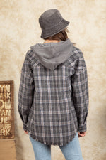 Load image into Gallery viewer, Charcoal Frayed Hem Oversized Shacket

