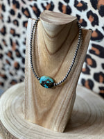 Load image into Gallery viewer, 15-Inch Sterling Silver Pearl Necklace with Turquoise – One-of-a-Kind
